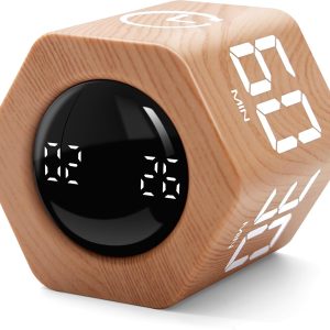 Productivity Timer 1, 5, 10, 30, 60 Minutes Preset, Desk Cube Timer with Gravity Sensor/Mute/Vibration for ADHD, Work, Study, Kitchen, Back to School (1, Wood Grain)